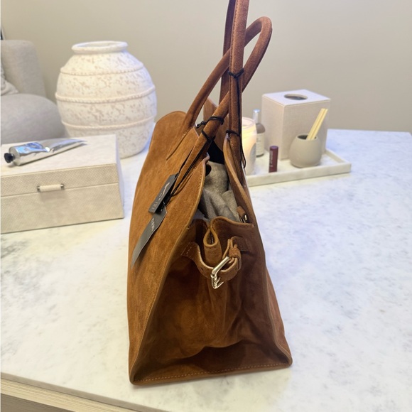 VIRAL CLAUDIA FIRENZE COGNAC SUEDE LEATHER TOTE SATCHEL BAG NWT - Picture 5 of 16